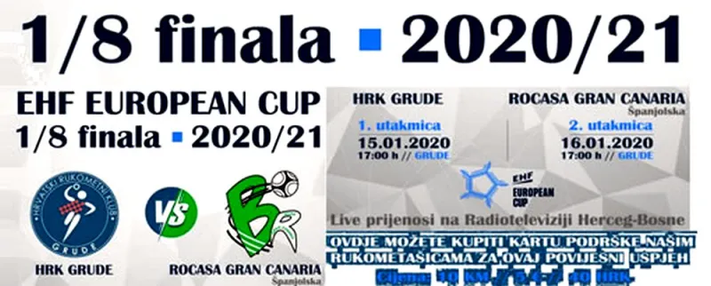 Prijenos - Uzvratna utakmice EHF - HRK Grude: Rocasa Gran Canaria 1