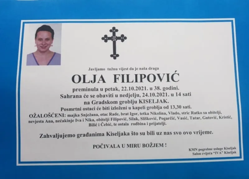 Kiseljak se oprašta od 38-godišnje Olje Filipović, postala je uzor mnogima