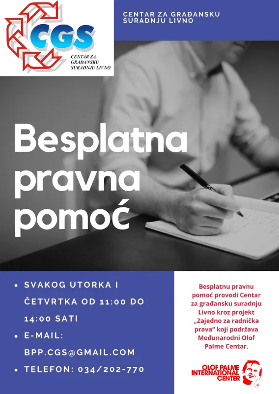 CGS Livno nudi besplatnu pravnu pomoć radnicima i sindikatima