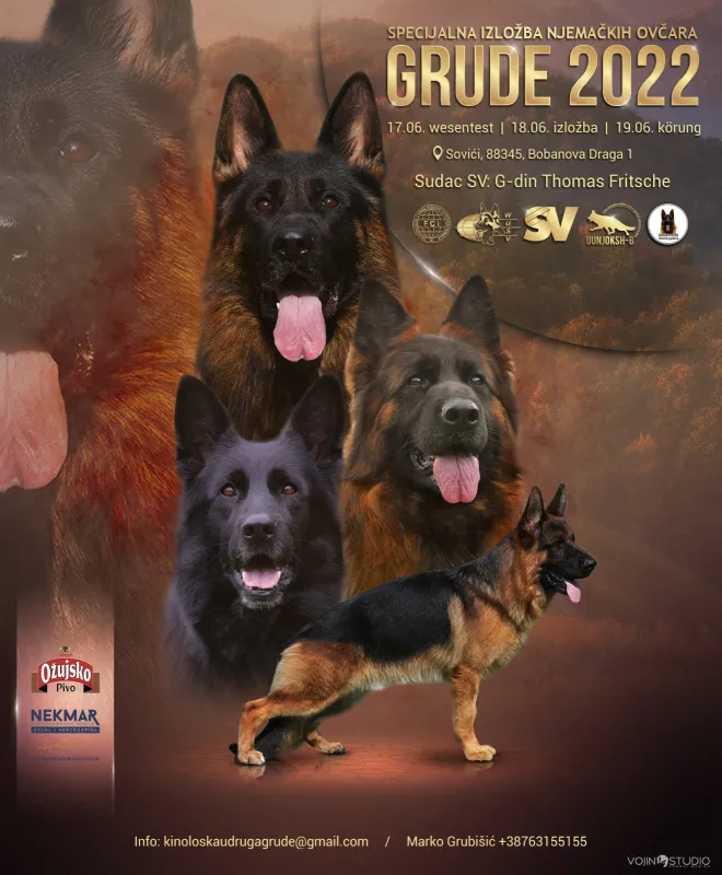 NAJAVA: SPECIJALNA IZLOŽBA NJEMAČKIH OVČARA GRUDE 2022!!!