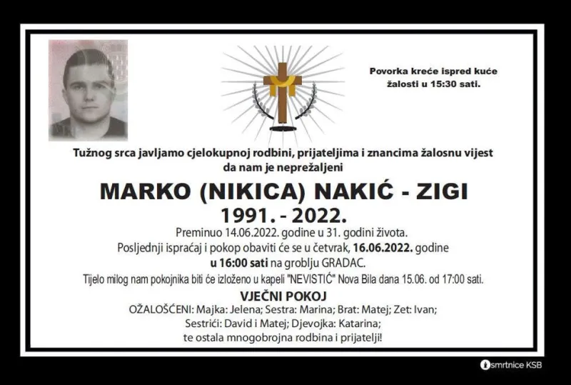 Sutra ispraćaj prerano preminulog Marka Nakića Zigija 1