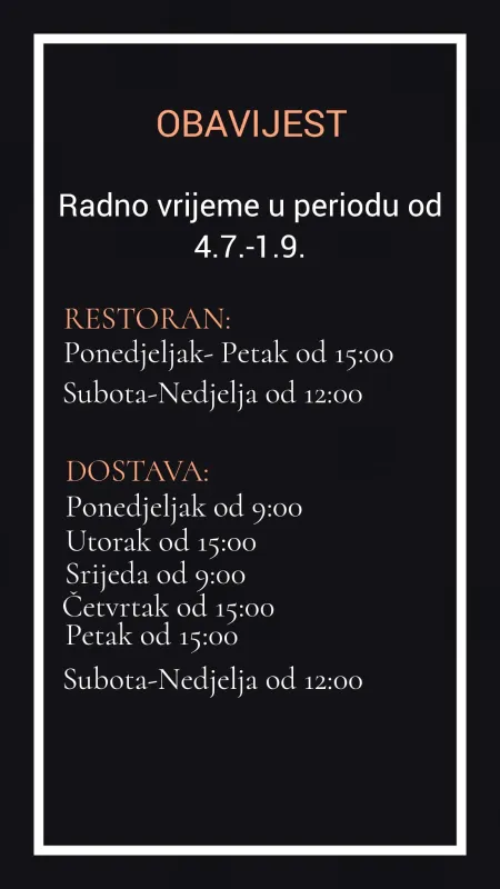 GRUDE: Obavijest iz restorana - pizzerije Ajduk 1