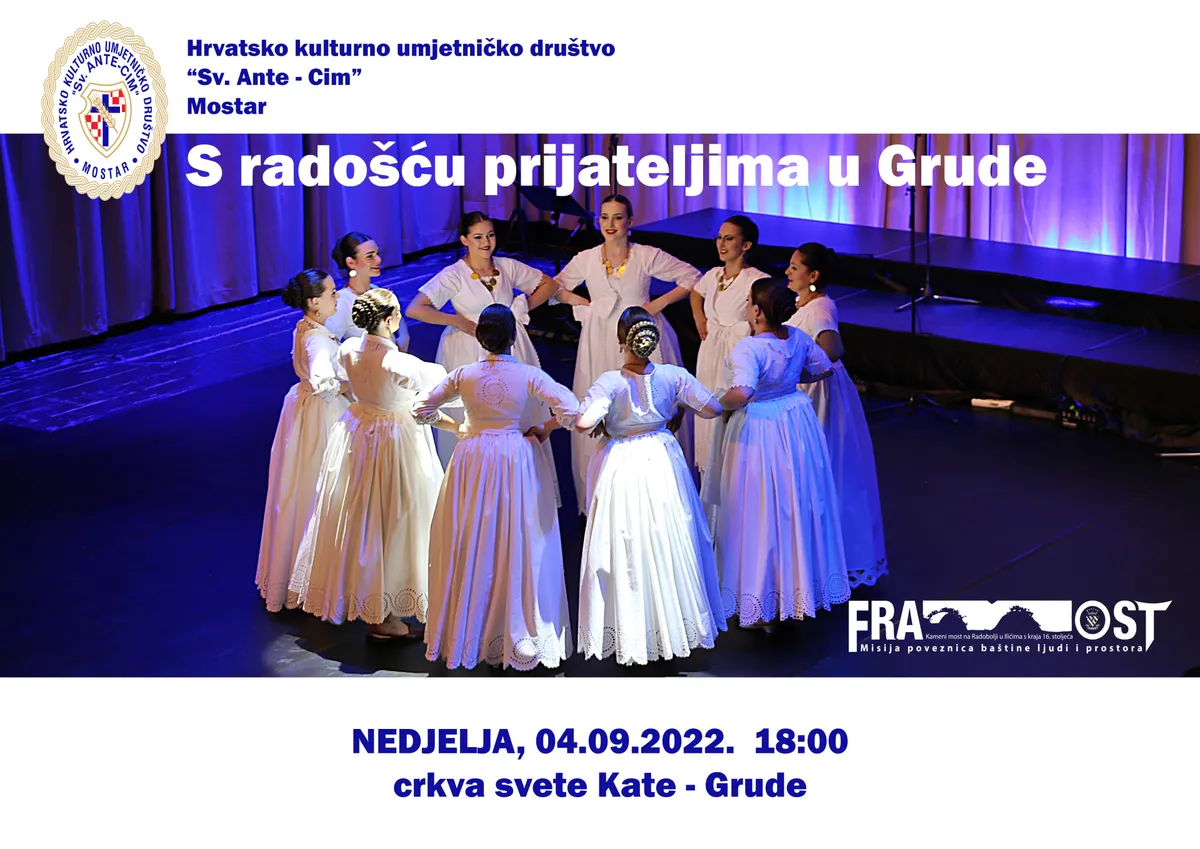 Koncertni spektakl u nedjelju u Grudama, ispred crkve Svete Kate gostuje HKUD Sveti Ante Cim 1