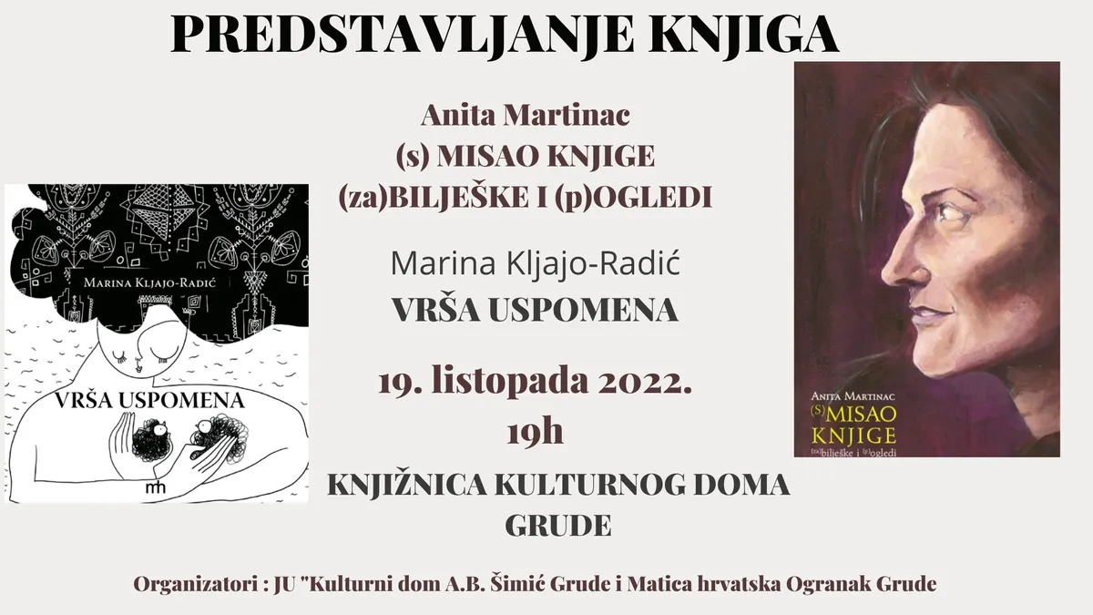 JU Kulturni dom Antun A.B. Šimić Grude organizira predstavljanje knjiga
