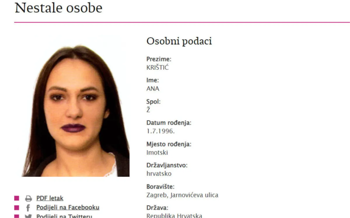 Imoćanka Ana nestala jučer u Zagrebu, policija moli pomoć
