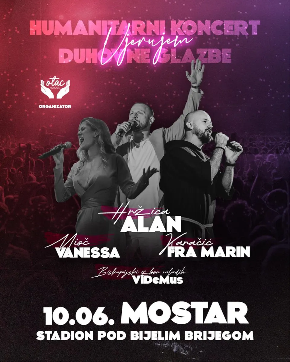 Veliki humanitarni koncert duhovne glazbe 10. lipnja u Mostaru