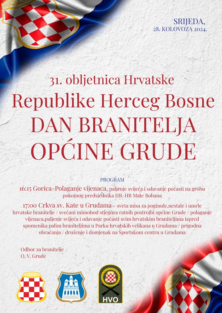Program obilježavanja Dana branitelja općine Grude i 31. obljetnice HRHB