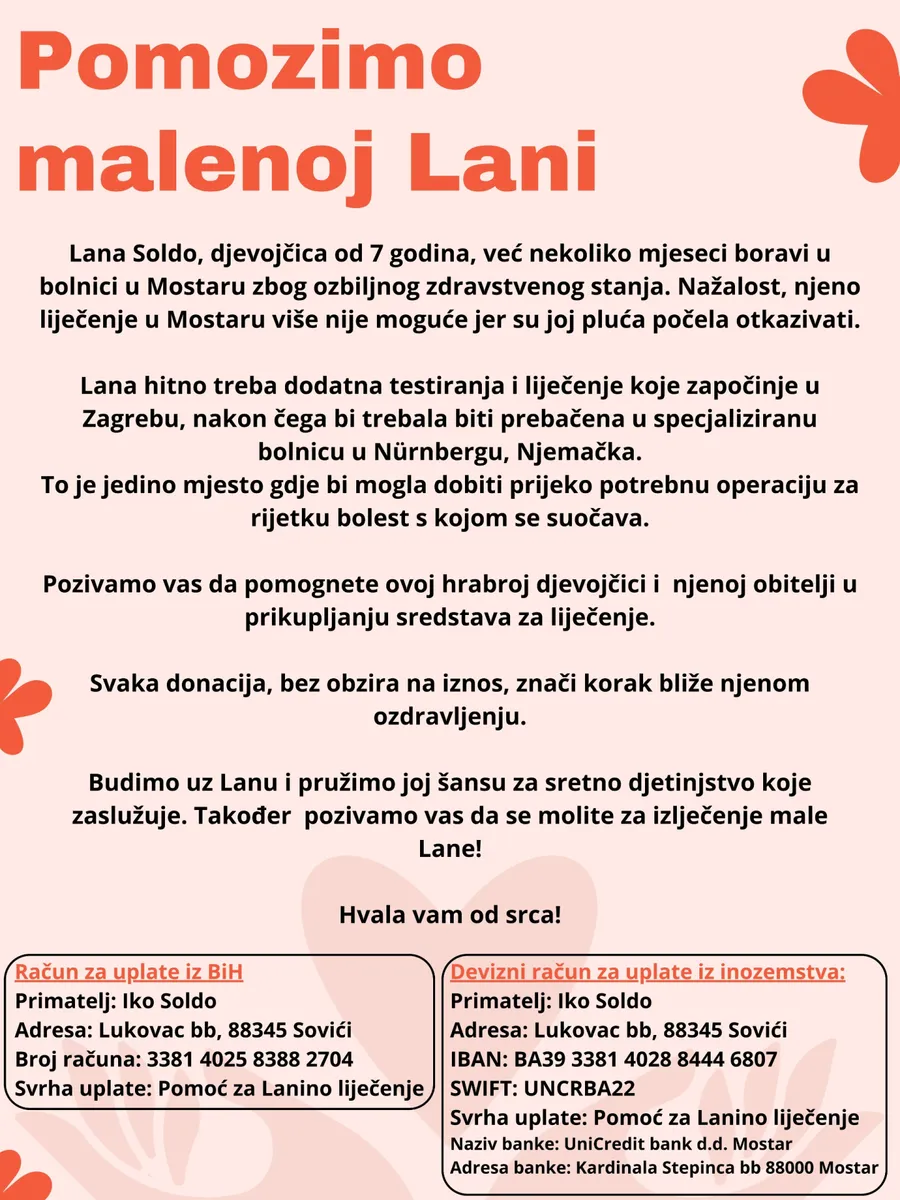 Uključimo se u akciju prikupljanja sredstava za liječenje Lane Soldo 2