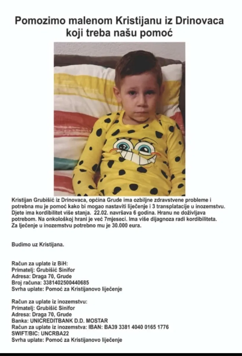 Maleni Kristijan iz Drinovaca treba našu pomoć 1