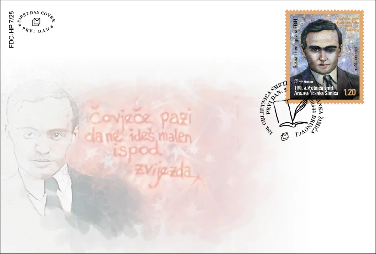 A. B. Šimić na prigodnoj marki HP Mostar