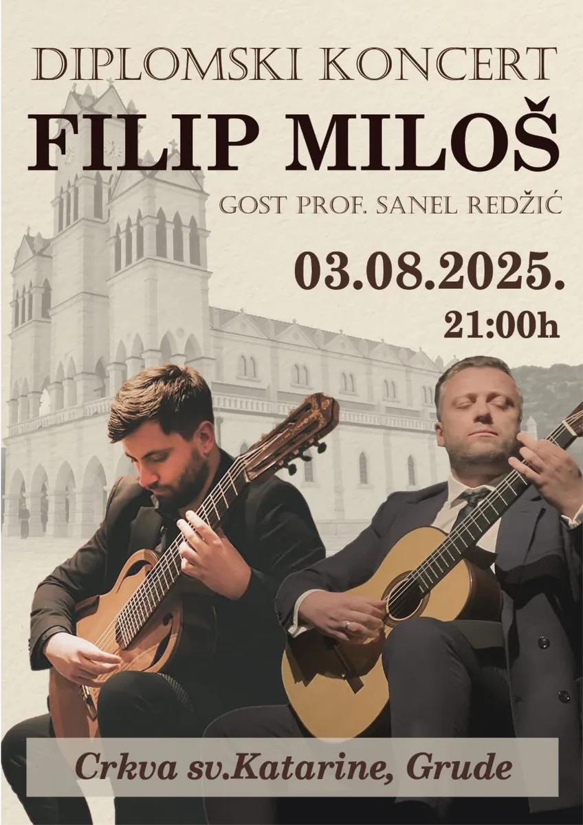 Najava: Svečani diplomski koncert Filipa Miloša u crkvi sv. Kate u Grudama