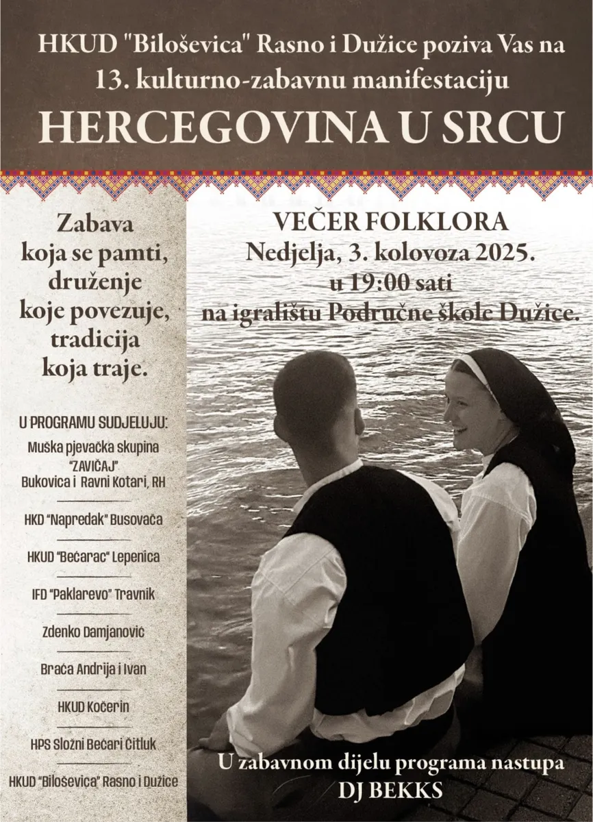 U nedjelju večer folklora ''Hercegovina u srcu'' na Dužicama