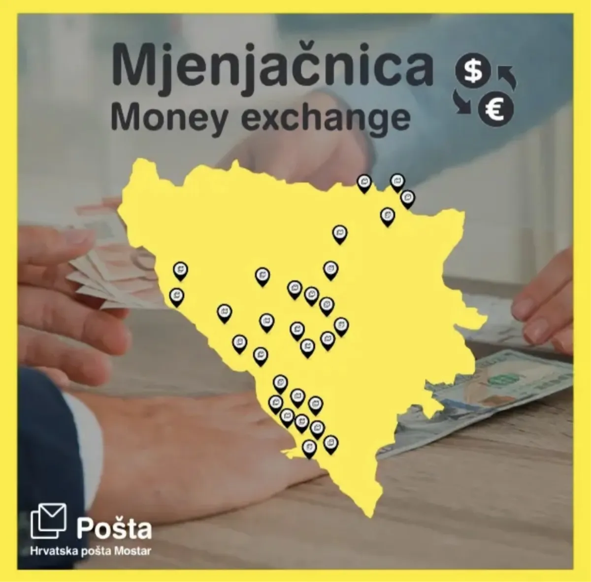 Mjenjačnica dostupna u 45 poštanskih ureda Hrvatske pošte Mostar