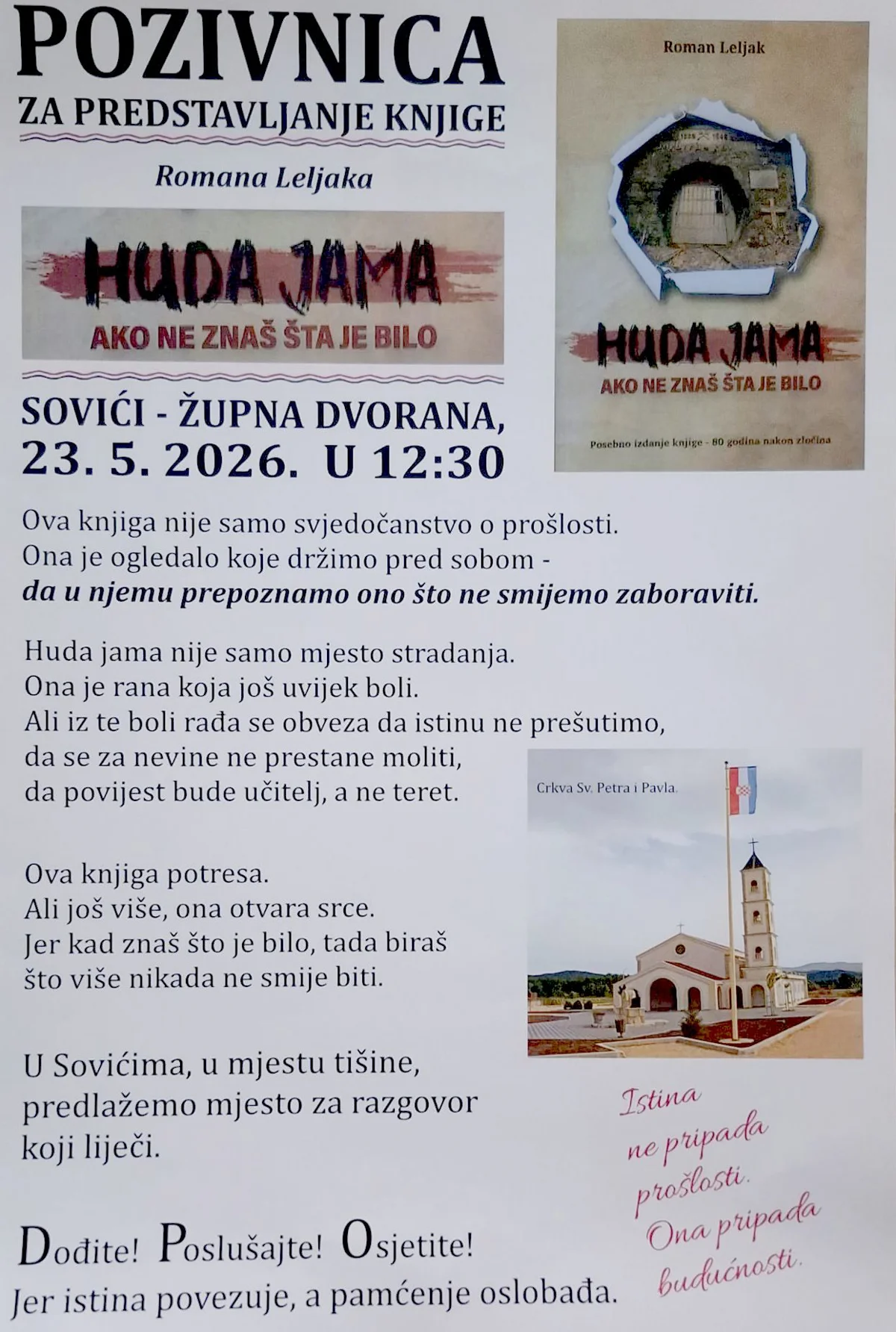 Sjećanje koje obvezuje: U Sovićima predstavljanje knjige ''Huda jama – ako ne znaš što je bilo'' 1
