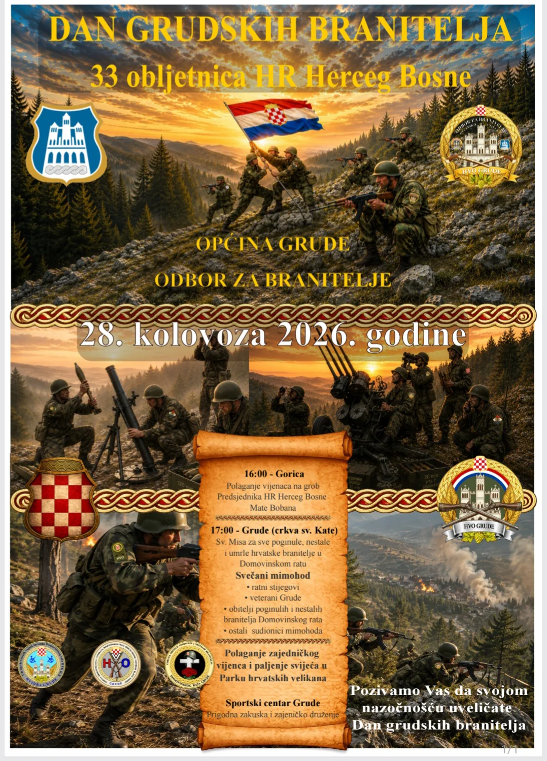Grude će 28. kolovoza obilježiti Dan branitelja i 33. obljetnicu HR Herceg-Bosne