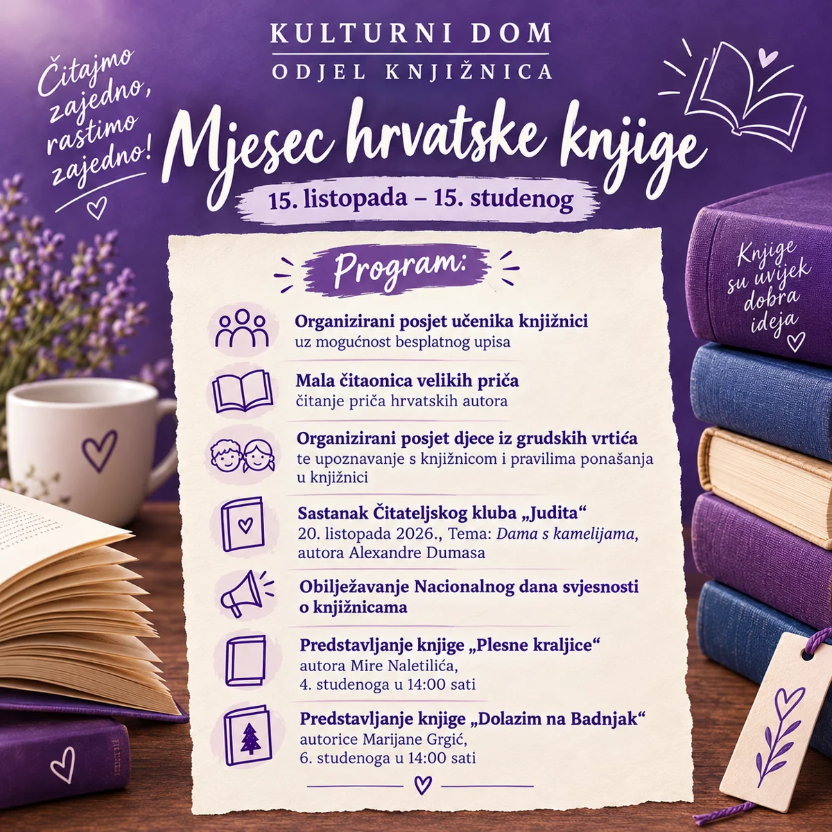 Kulturni dom Grude obilježava Mjesec hrvatske knjige: Donosimo program aktivnosti