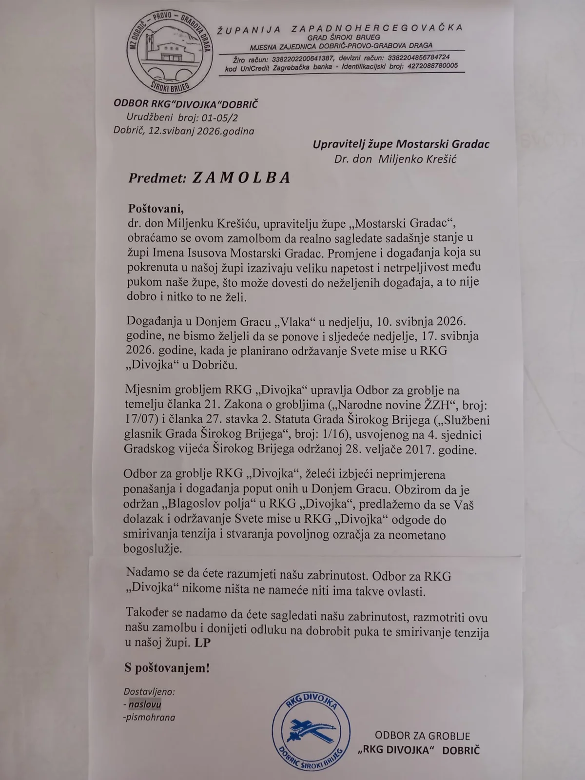 Don Milenko Krešić dobio pismo puno milosrđa od Divojaka 1