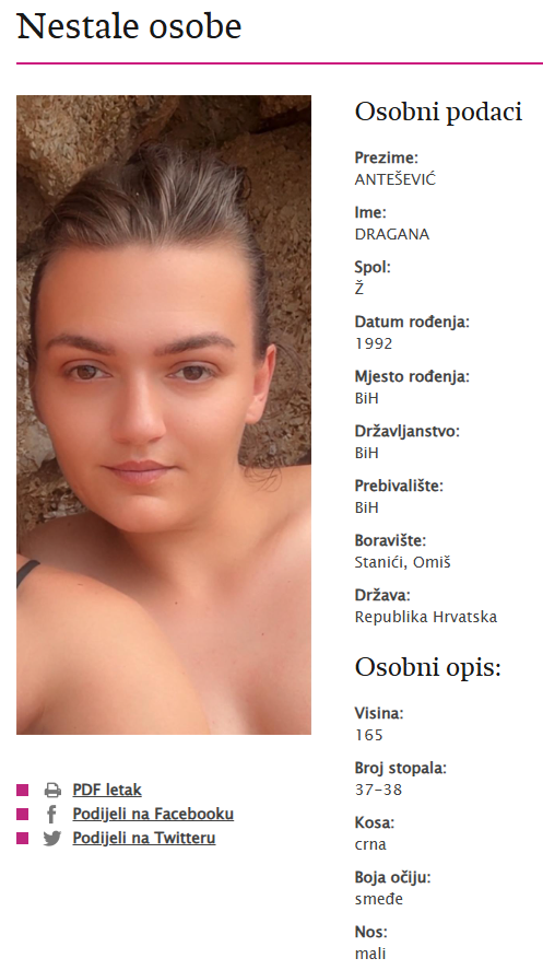 OVO JE ŽENA IZ BIH za kojom se traga kod Omiša! Nestala je u mjestu Stanići 1